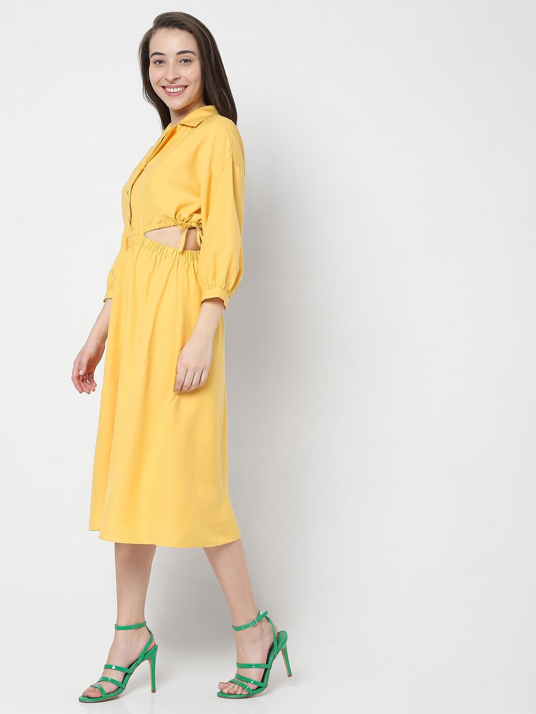 Yellow Side Cut Out Midi Dress