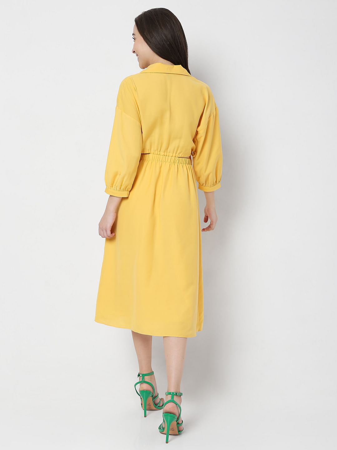 Yellow Side Cut Out Midi Dress