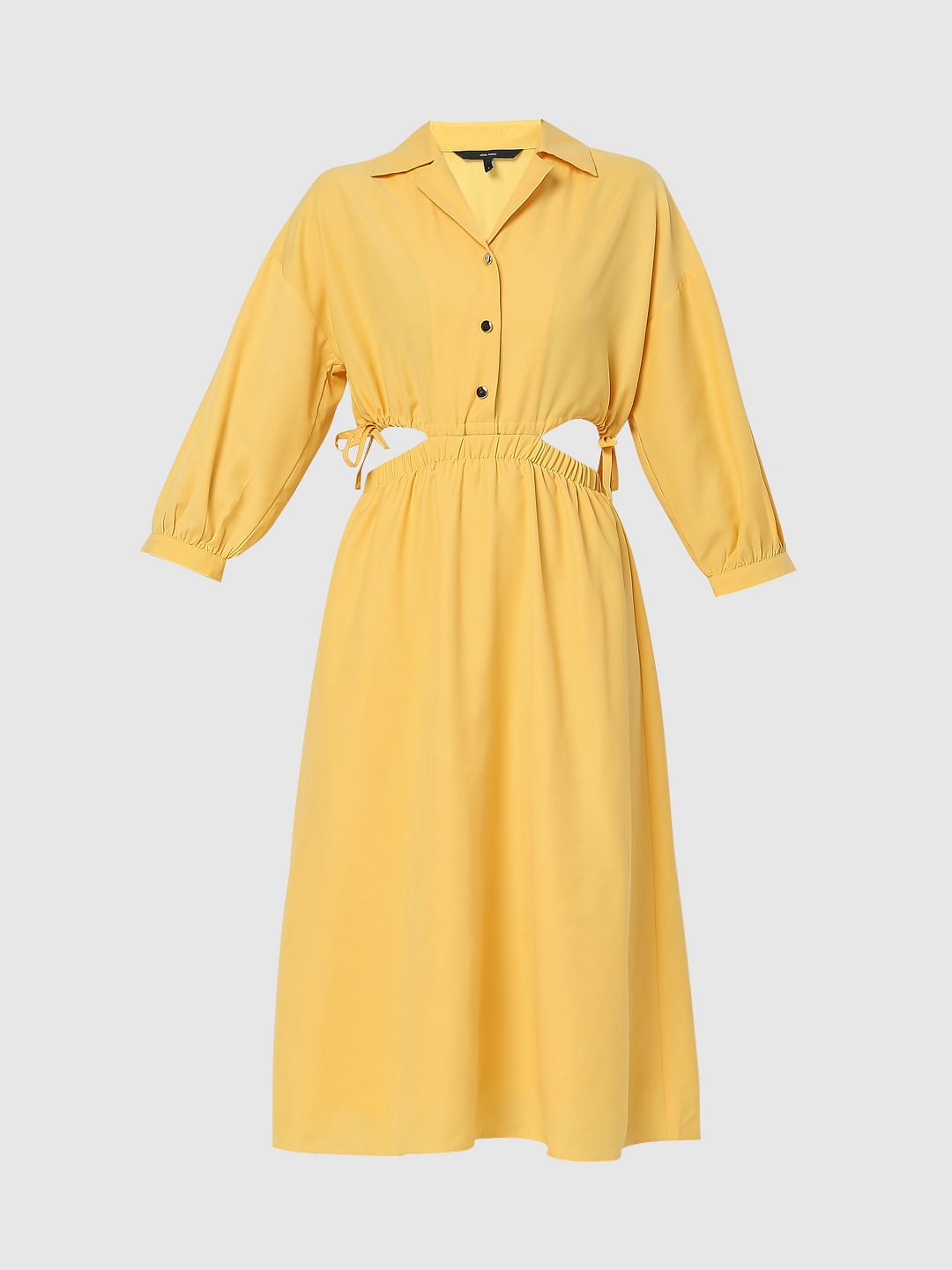 Yellow Side Cut Out Midi Dress