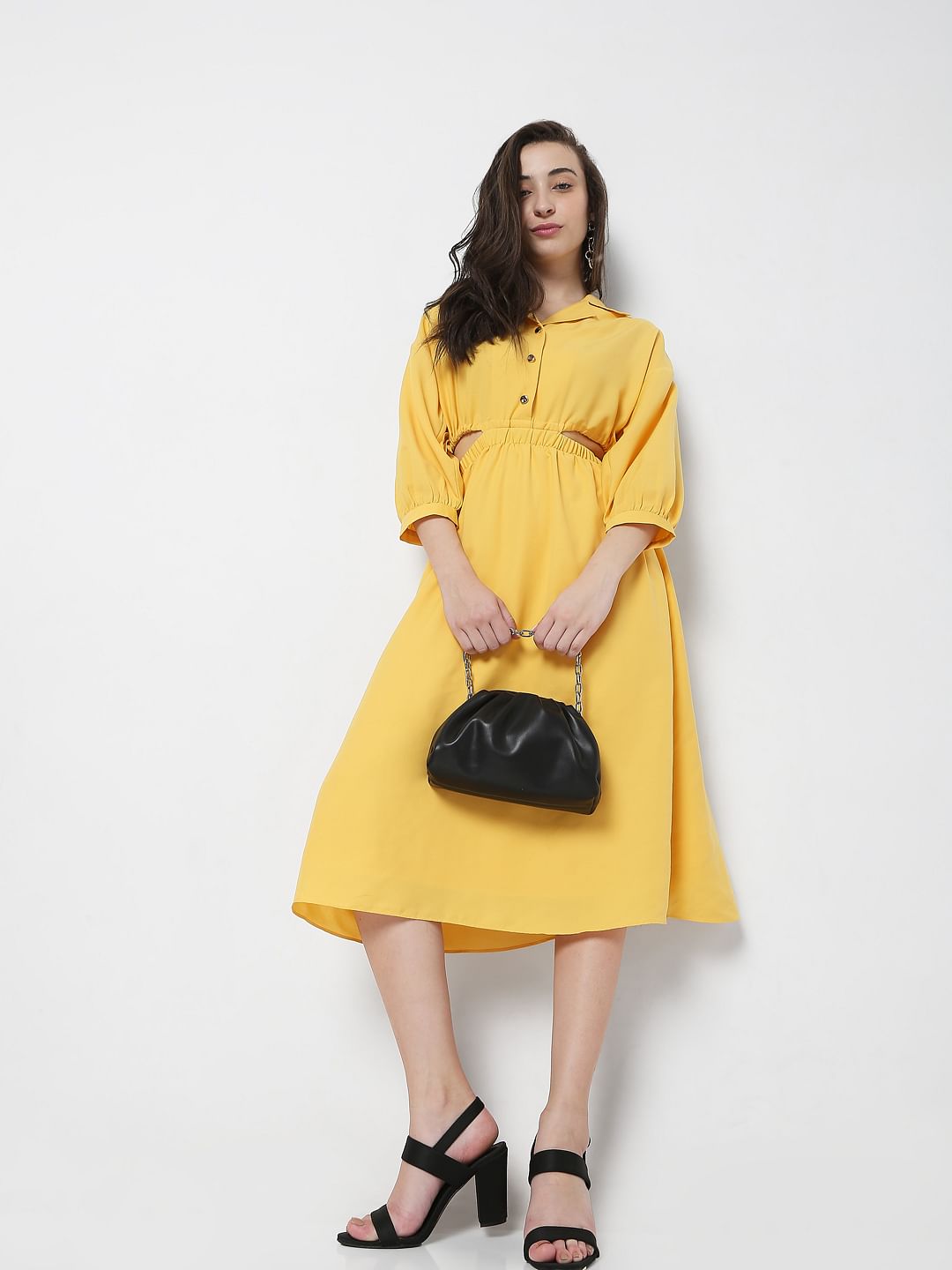 Yellow Side Cut Out Midi Dress
