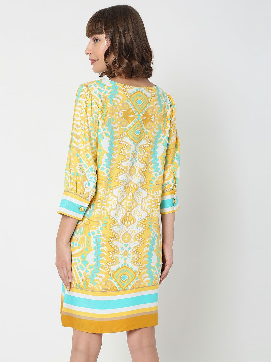 Yellow Abstract Print Shift Dress