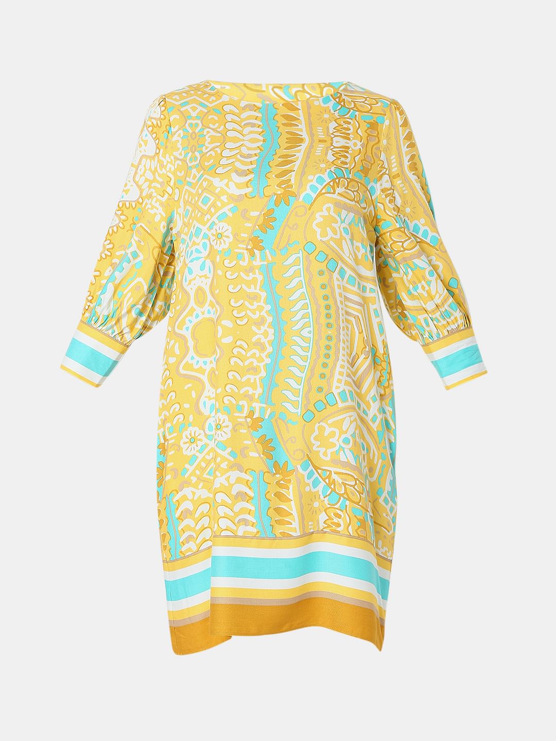 Yellow Abstract Print Shift Dress