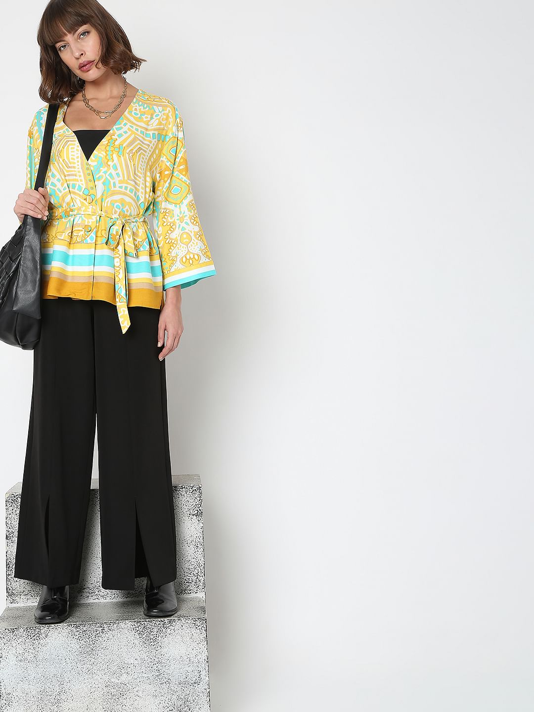 Yellow Abstract Print Co-Ord Set Top