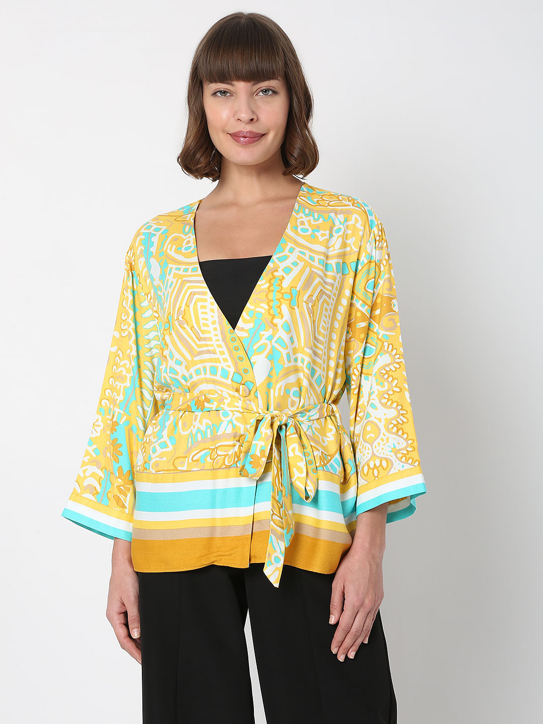 Yellow Abstract Print Co-Ord Set Top