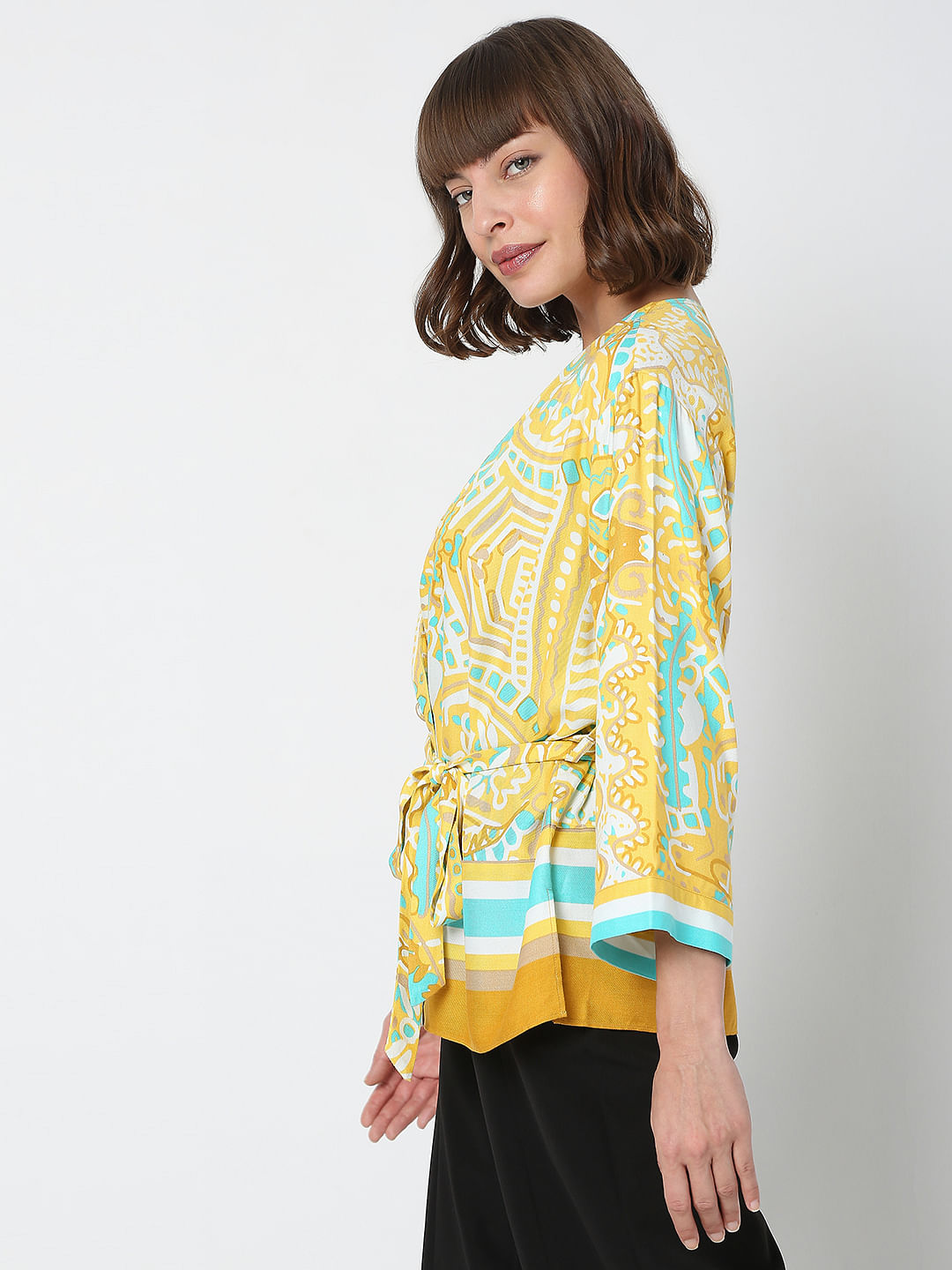 Yellow Abstract Print Co-Ord Set Top