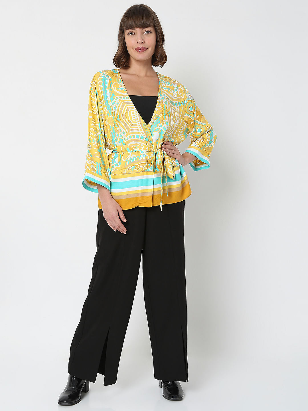 Yellow Abstract Print Co-Ord Set Top