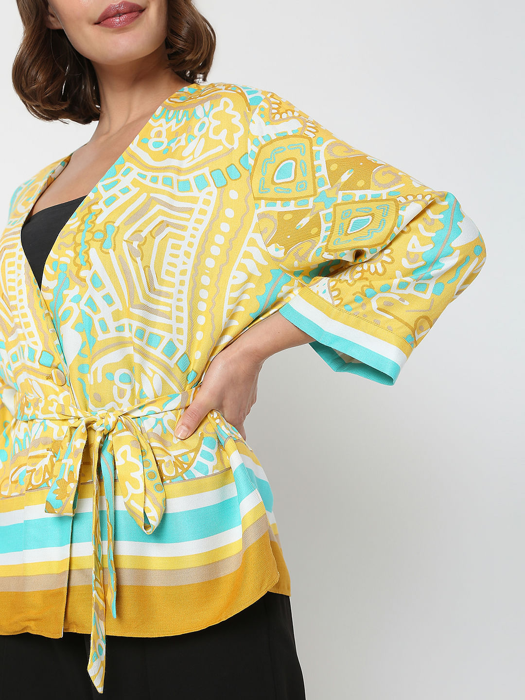 Yellow Abstract Print Co-Ord Set Top