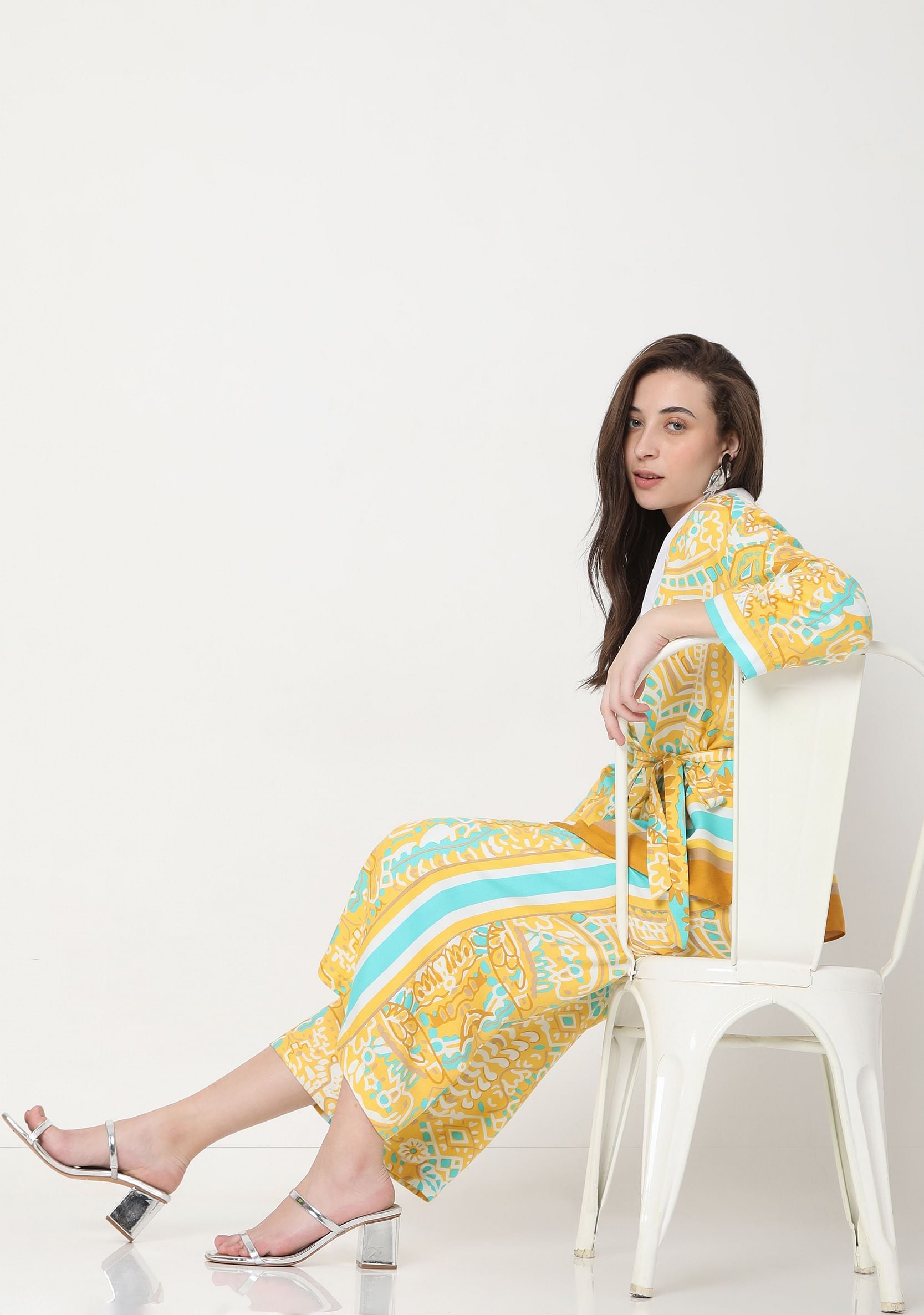 Yellow Abstract Print Co-Ord Set Culottes