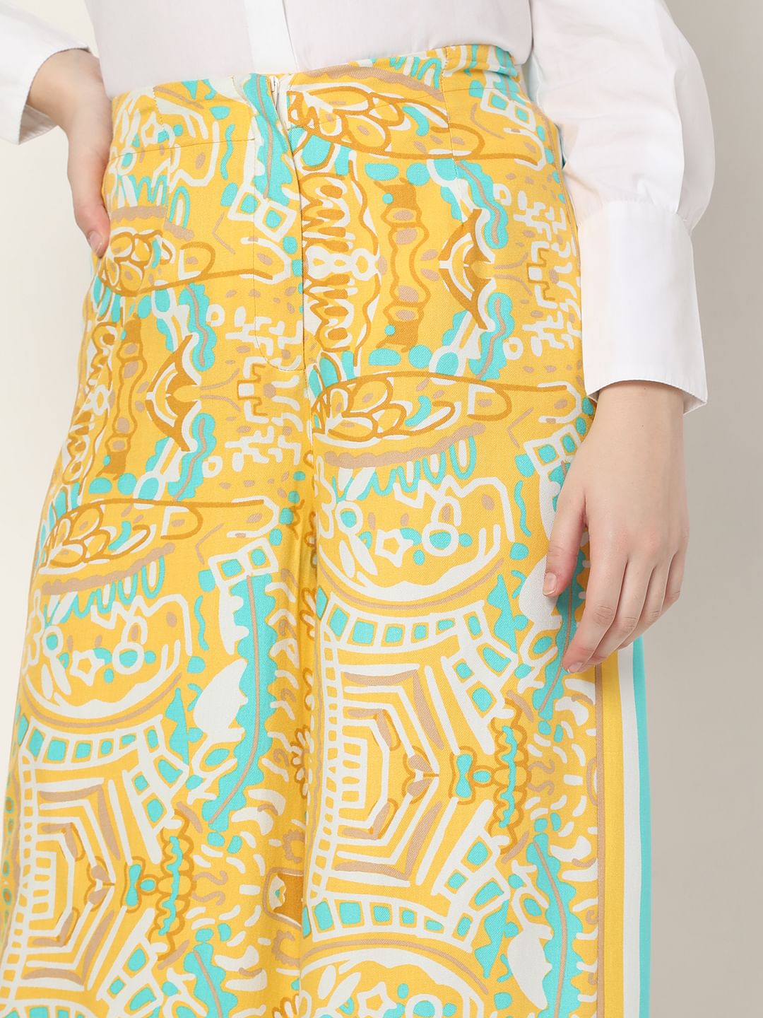 Yellow Abstract Print Co-Ord Set Culottes