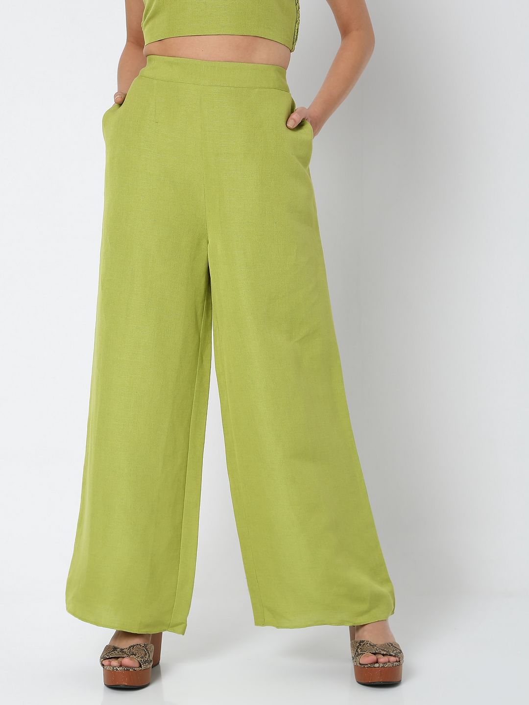 Green High Rise Wide Leg Co-Ord Pants