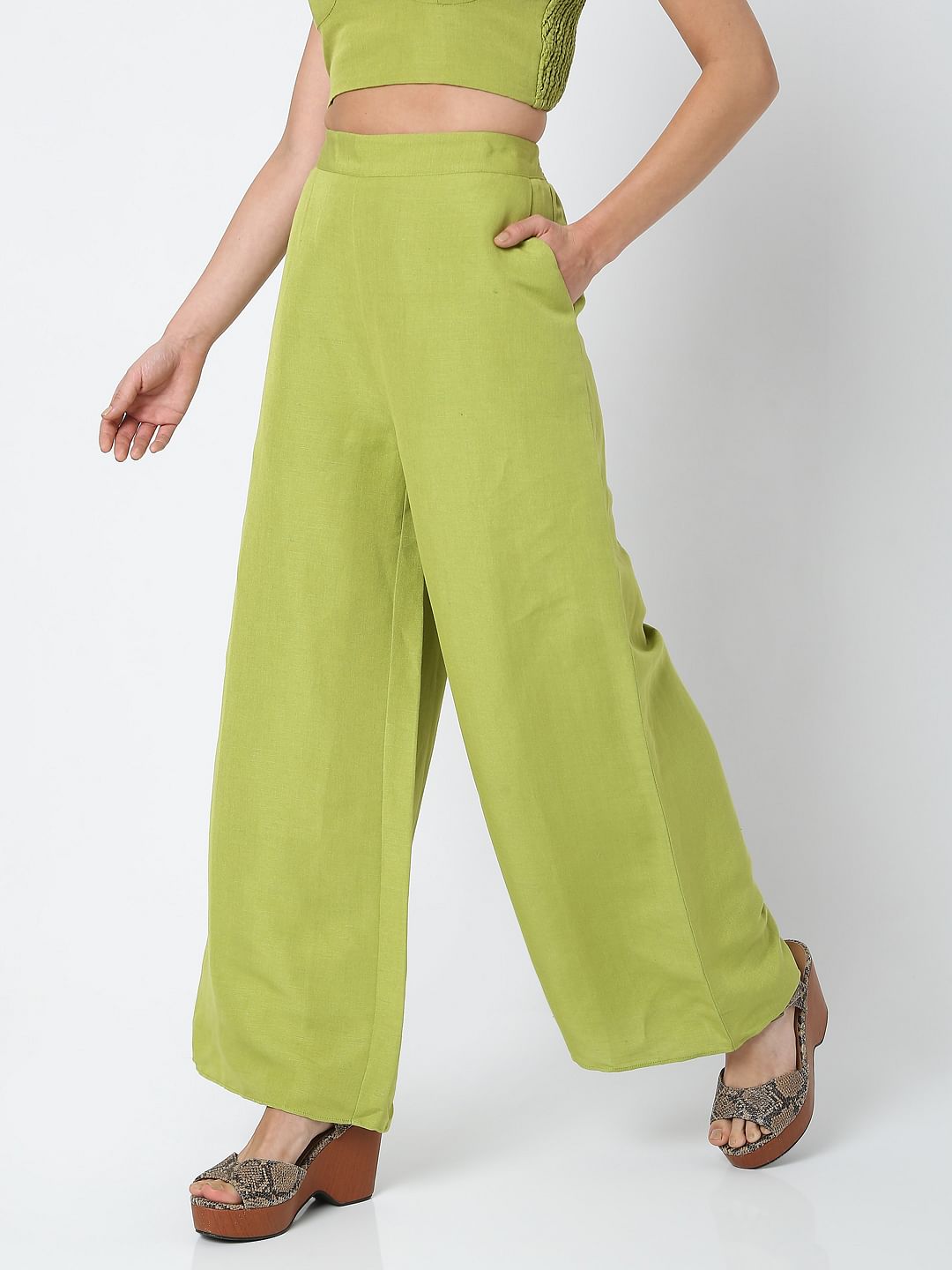 Green High Rise Wide Leg Co-Ord Pants