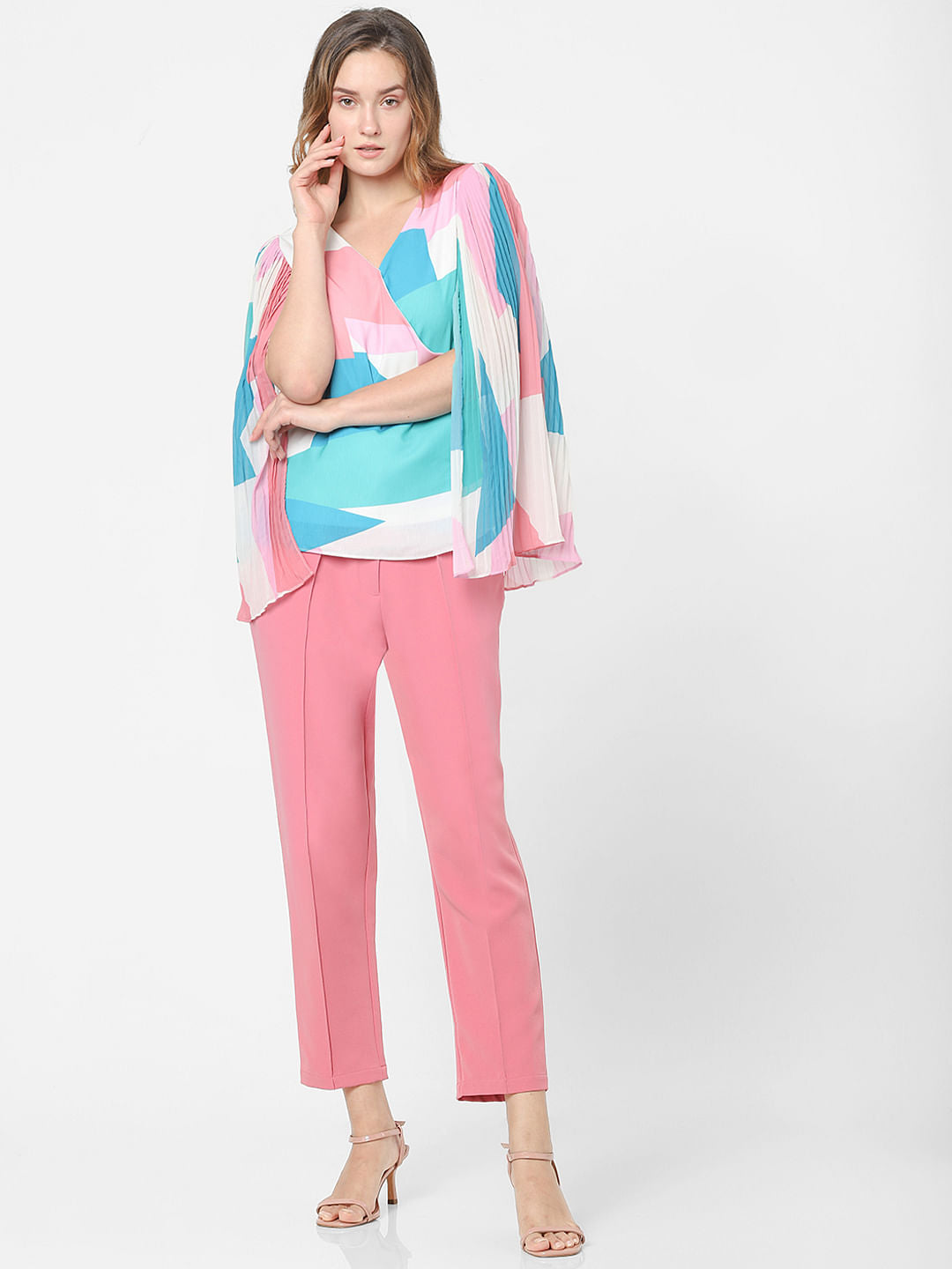 White Abstract Print Top