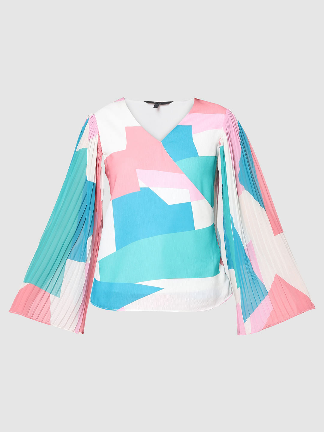 White Abstract Print Top