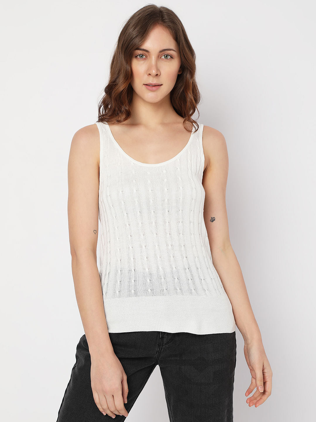 White Flatknit Tank Top