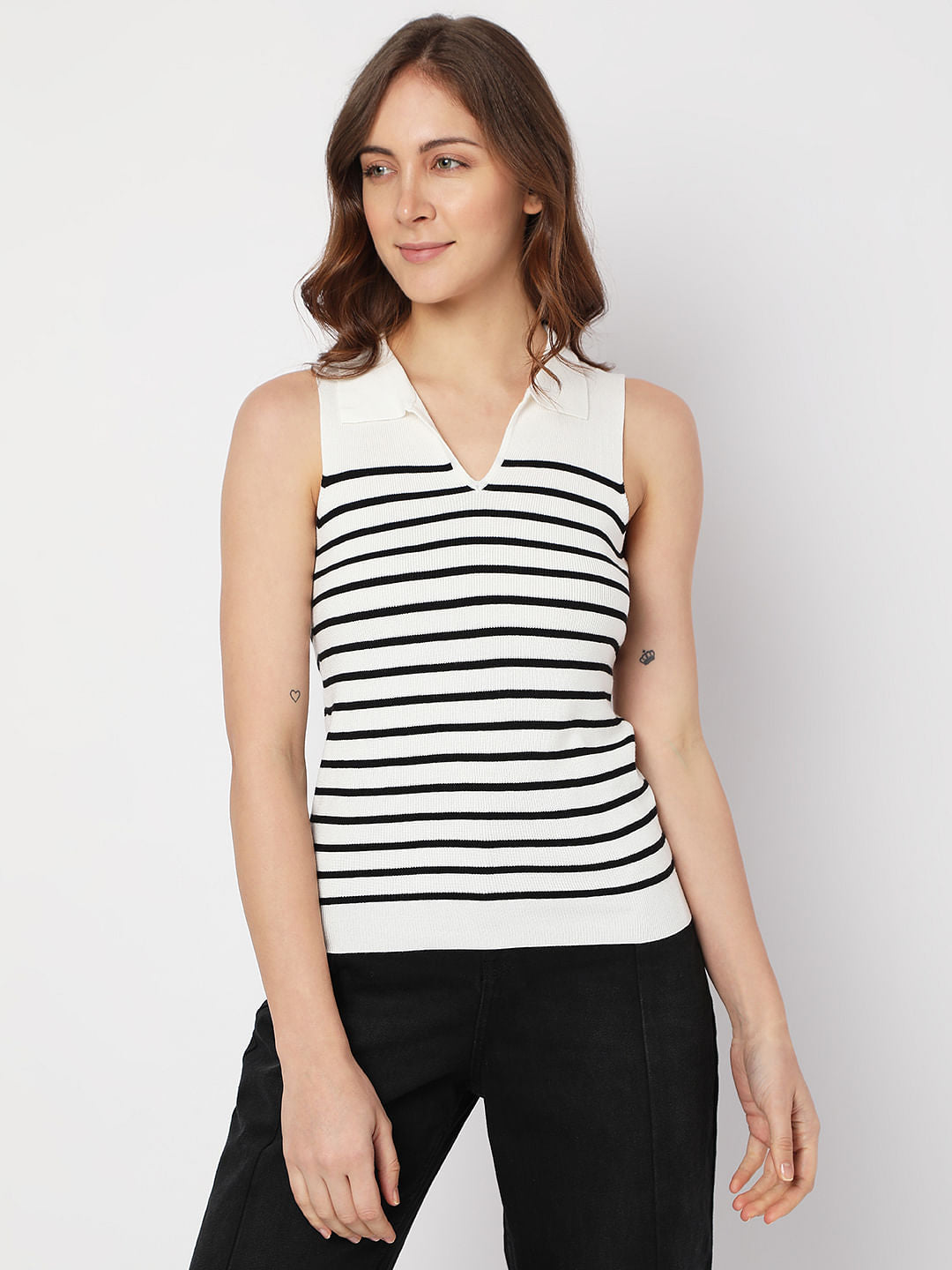 White Striped Flatknit Top