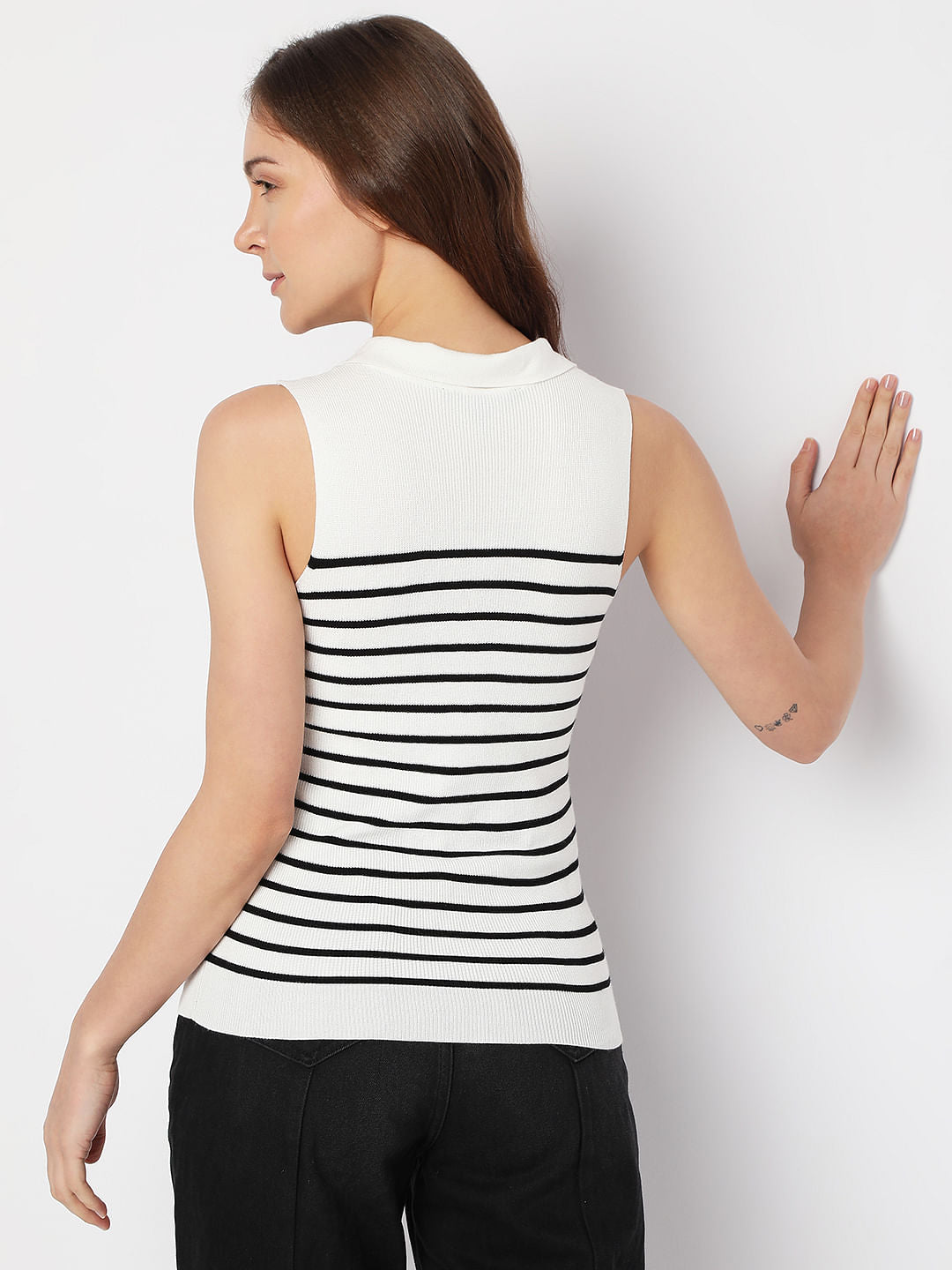 White Striped Flatknit Top