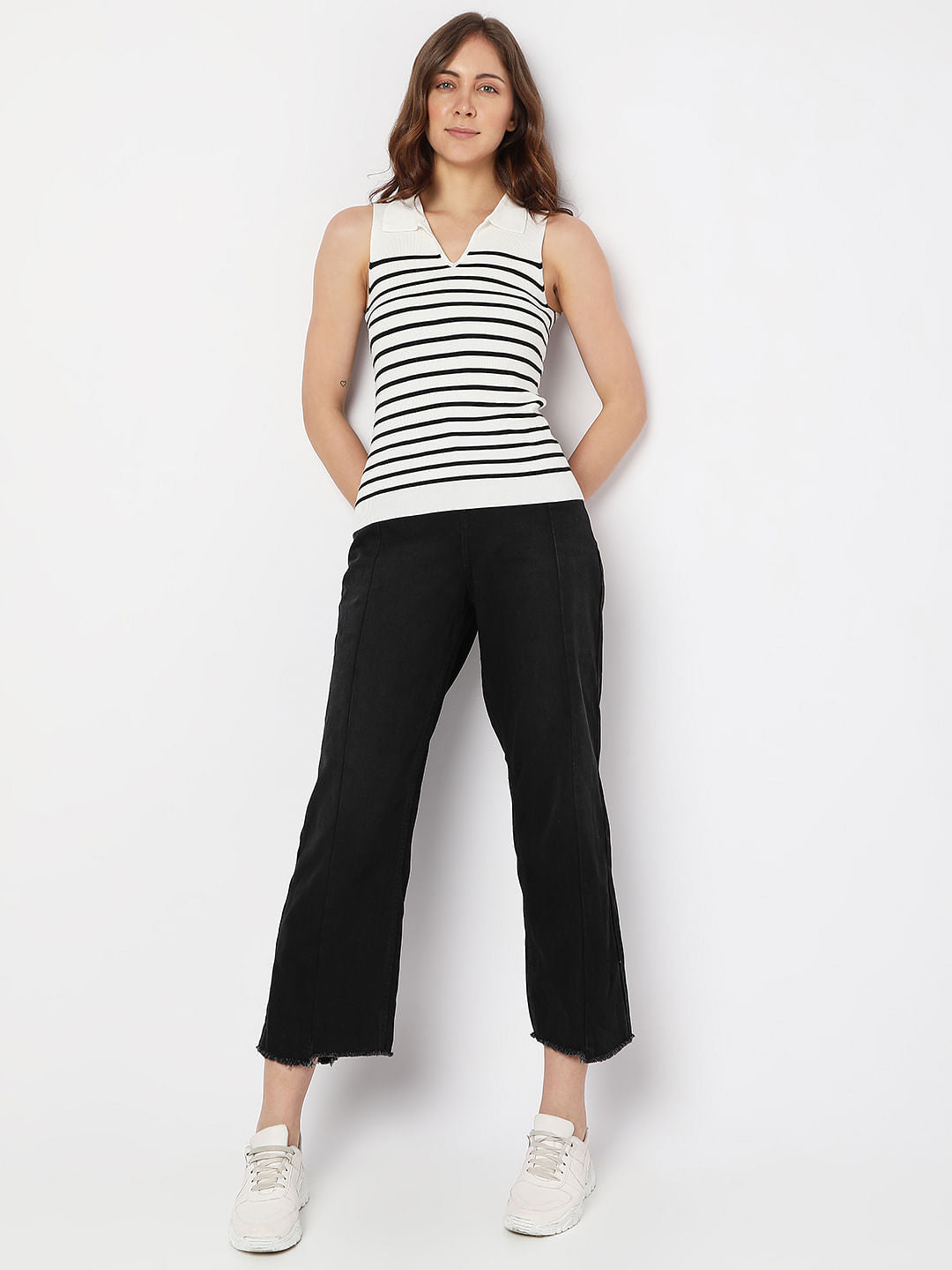 White Striped Flatknit Top