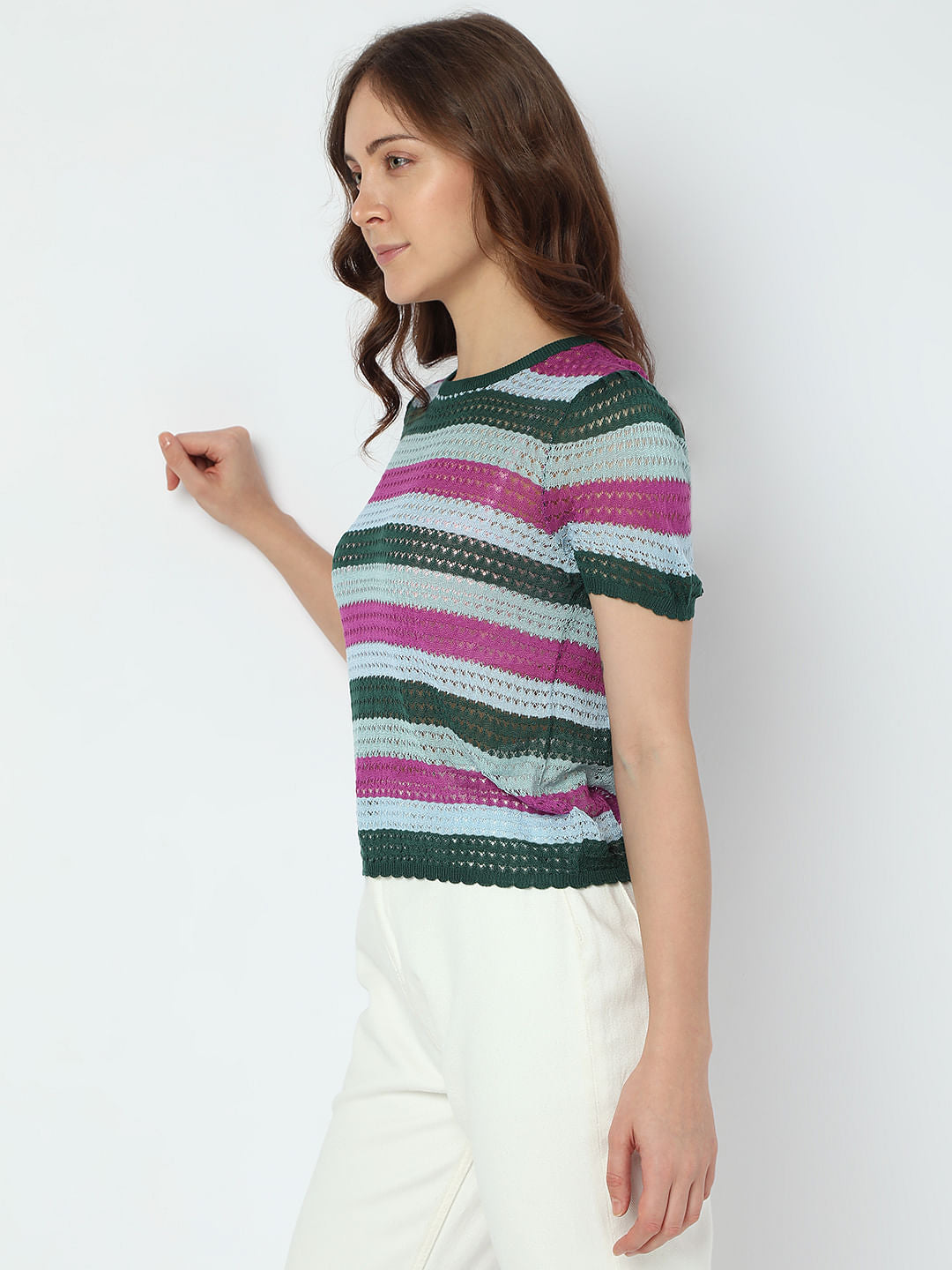 Dark Green Colourblocked Knit Top