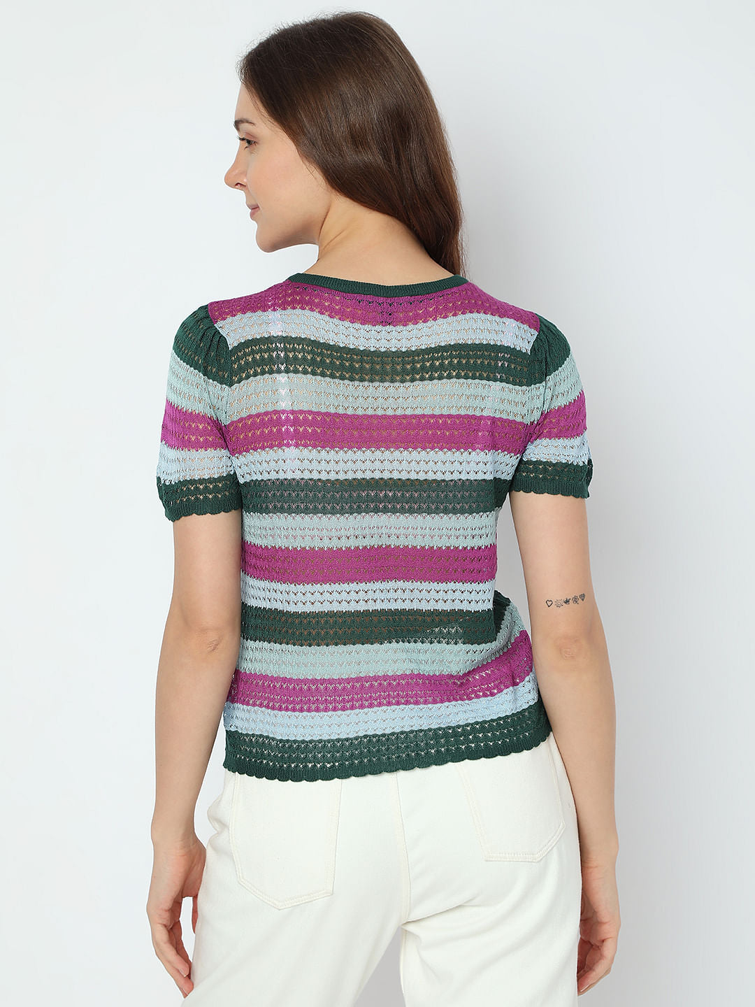 Dark Green Colourblocked Knit Top