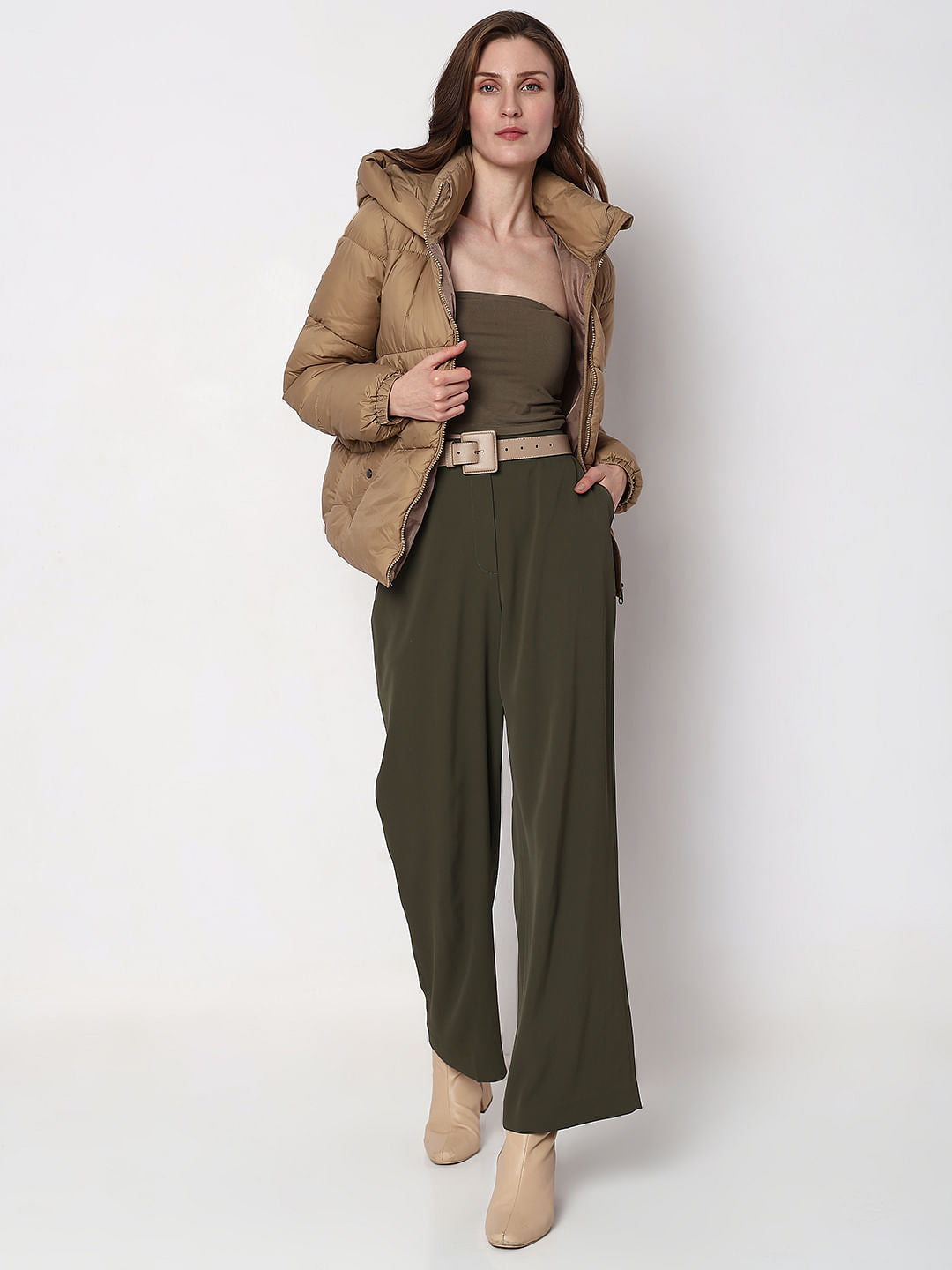 Brown Hooded Puffer Jacket