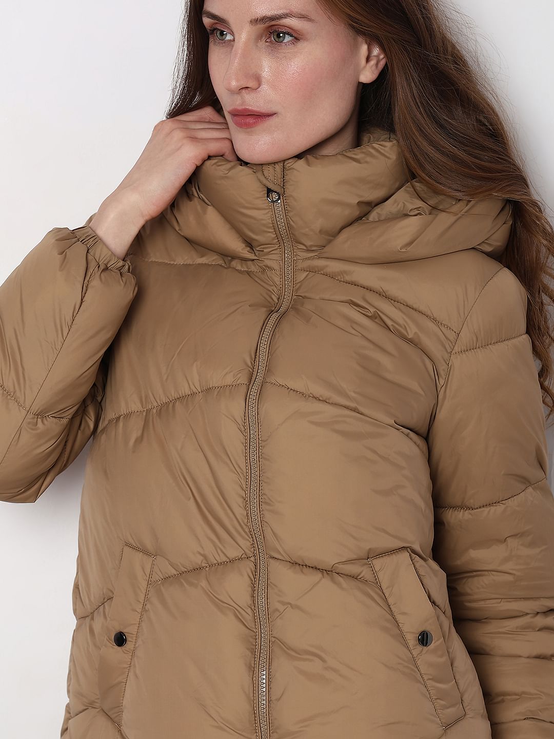 Brown Hooded Puffer Jacket