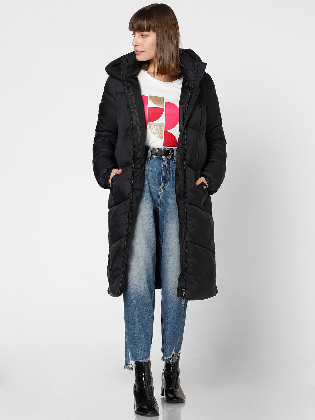 Black Long Hooded Puffer Coat
