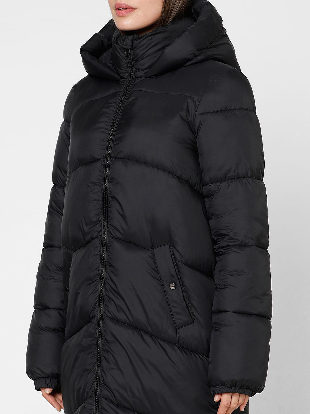 Black Long Hooded Puffer Coat