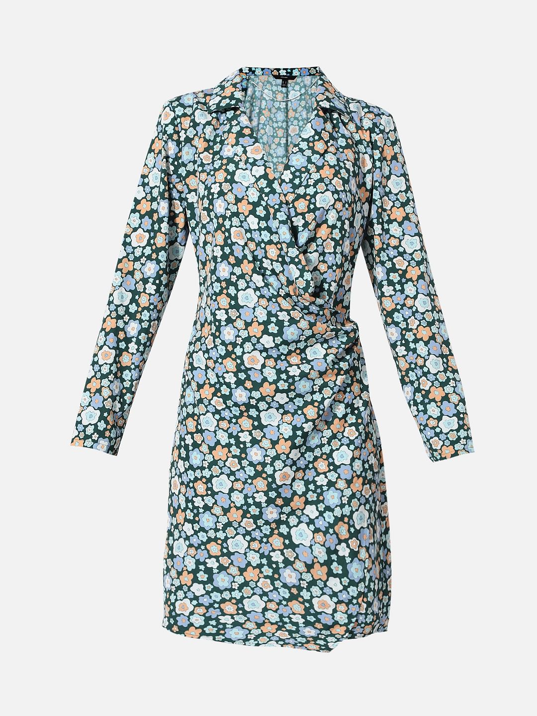 Green Floral Print Shirt Dress