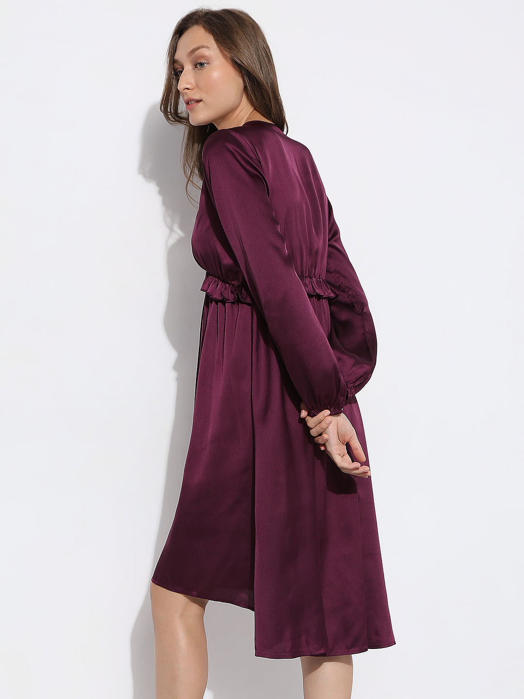 Dark Purple V-Neck Satin Dress