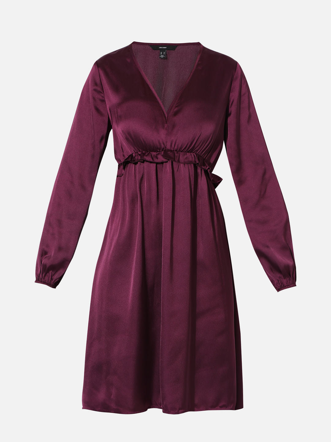 Dark Purple V-Neck Satin Dress