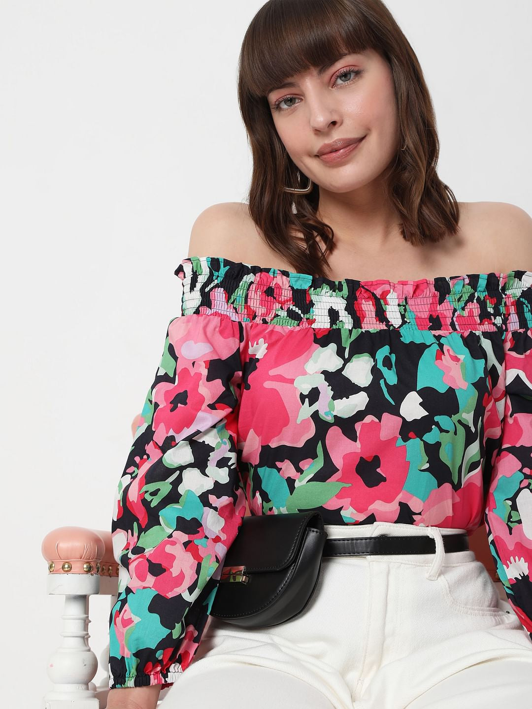 Pink Off-Shoulder Floral Top