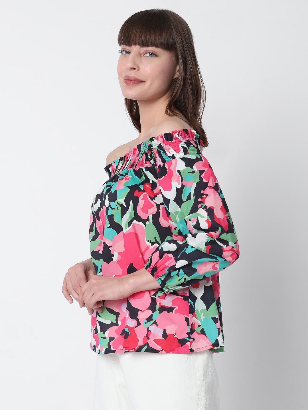 Pink Off-Shoulder Floral Top