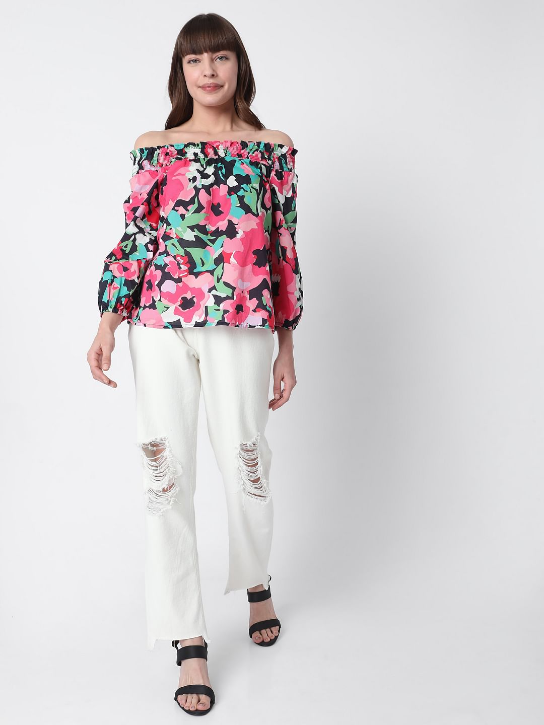 Pink Off-Shoulder Floral Top