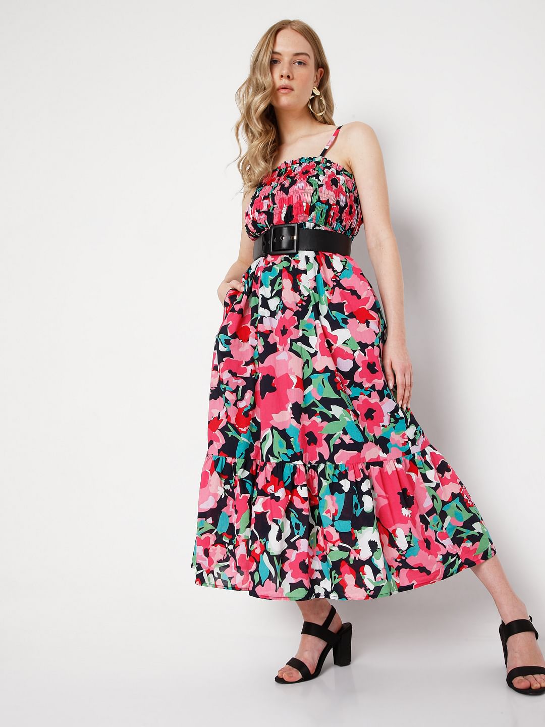 Pink Floral Strappy Dress