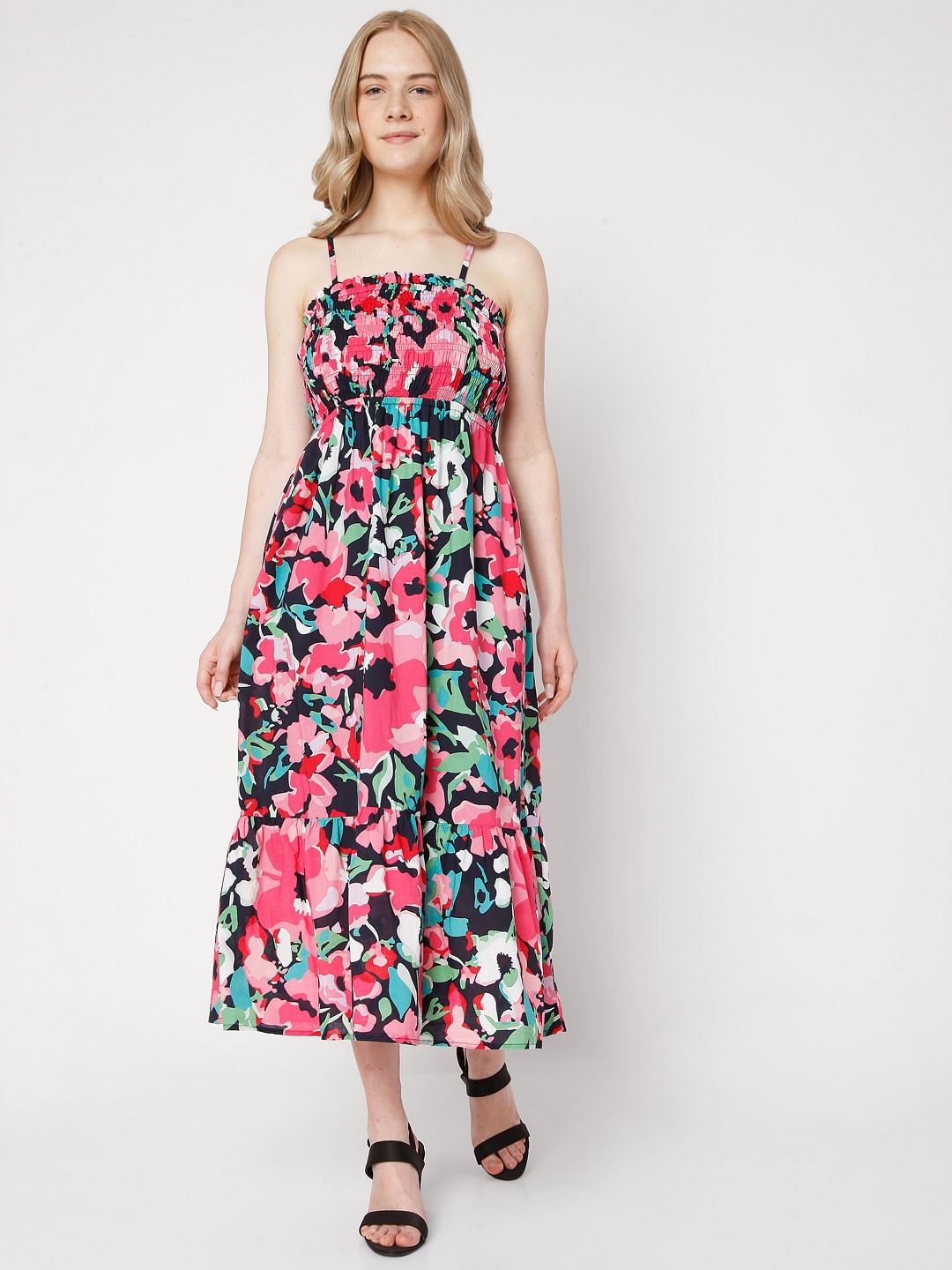 Pink Floral Strappy Dress