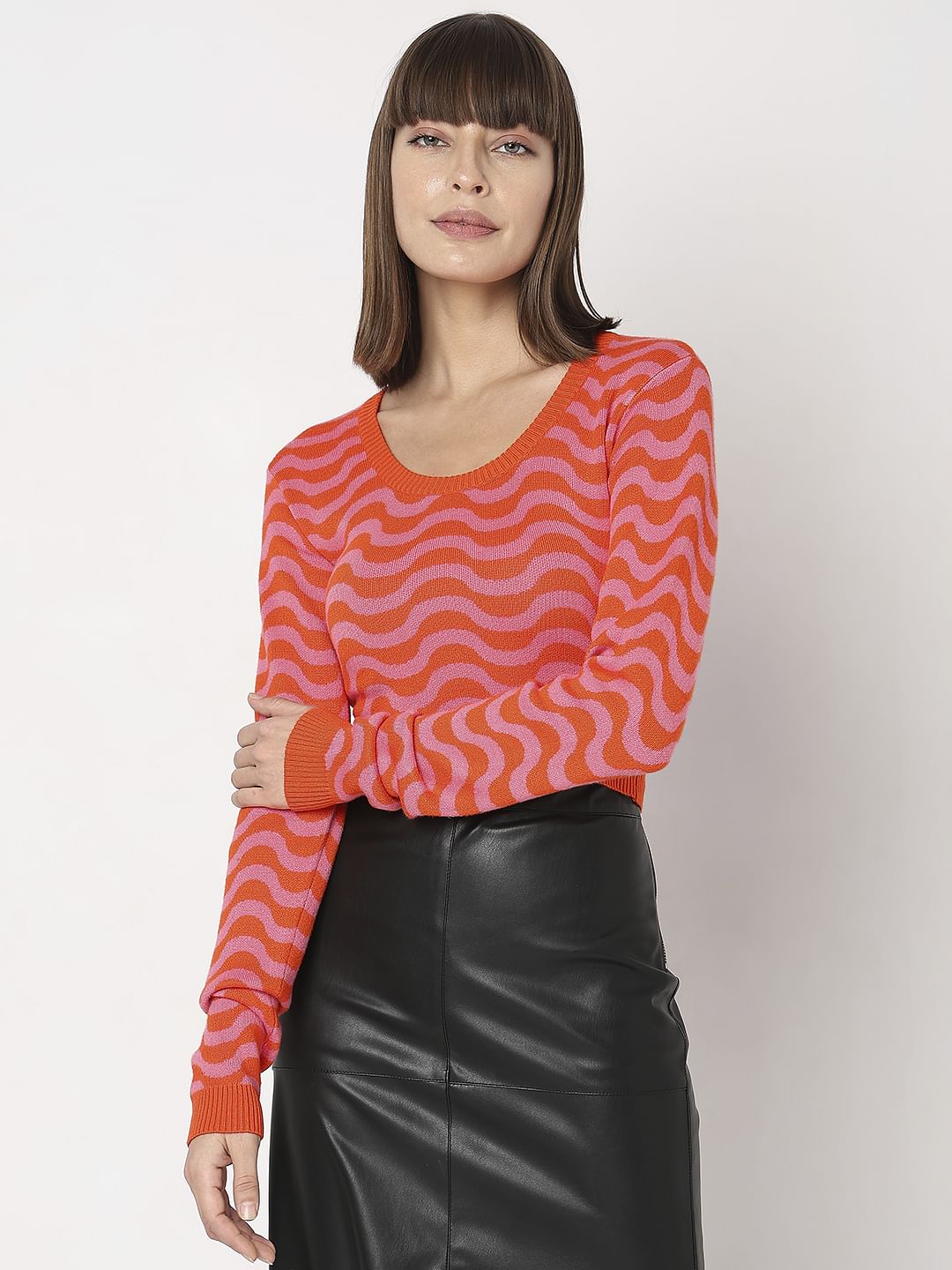 Pink & Orange Printed Sweater