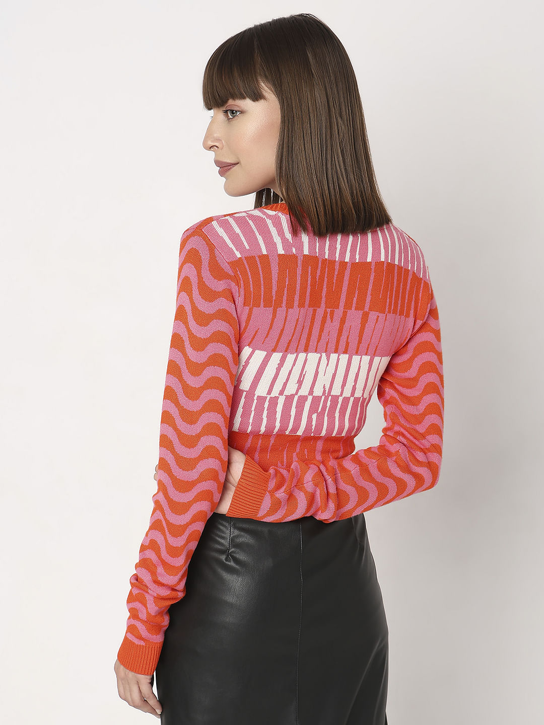 Pink & Orange Printed Sweater