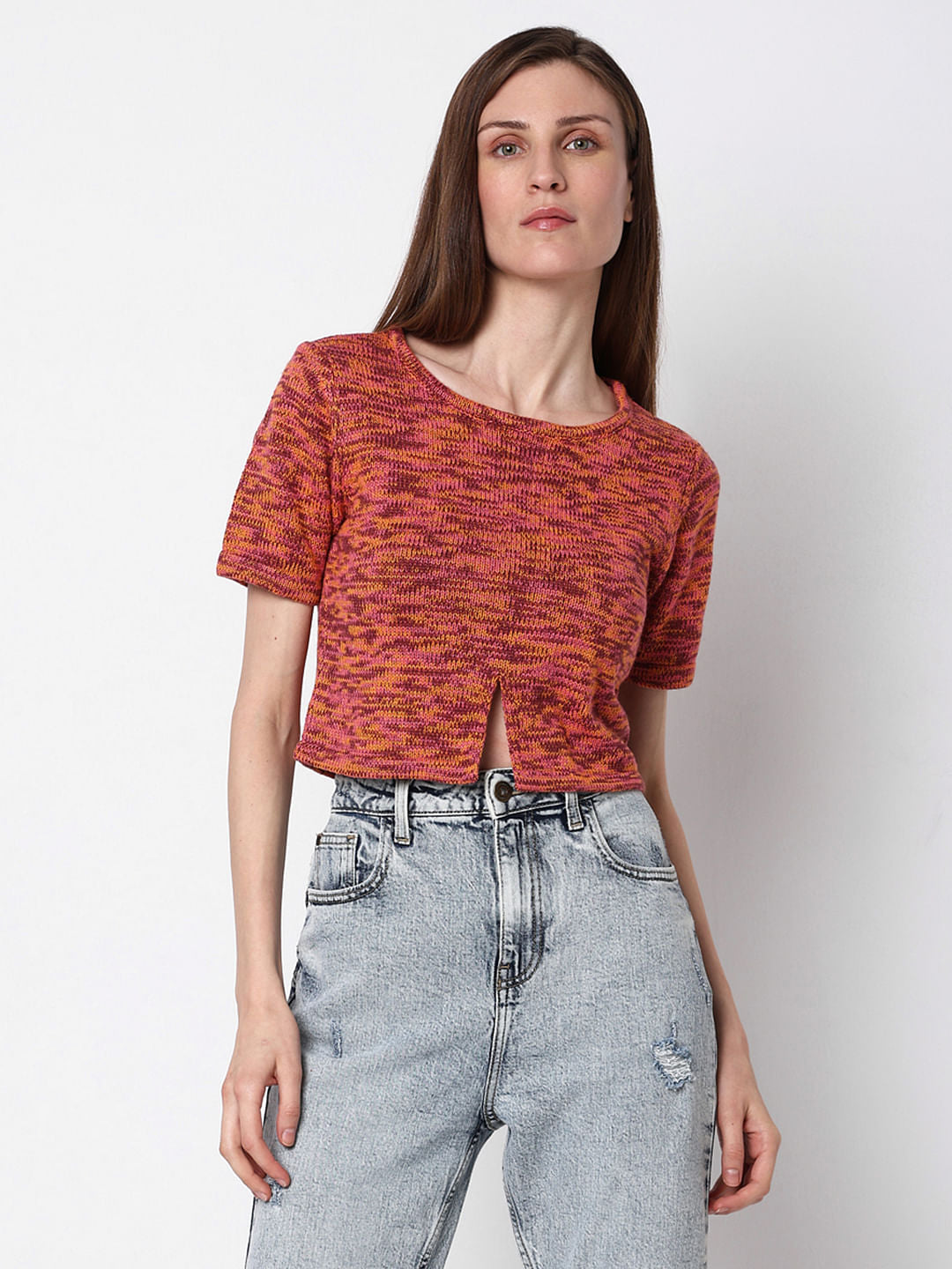 Orange Printed Cut-Out Sweater