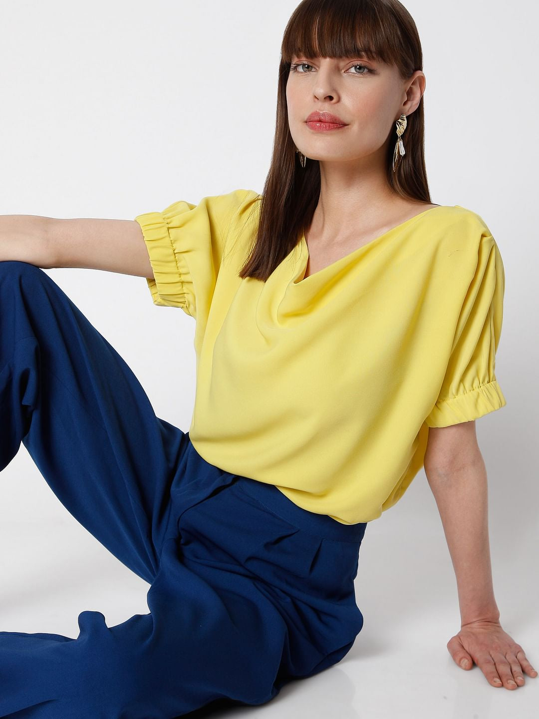 Yellow Cowl Neck Top