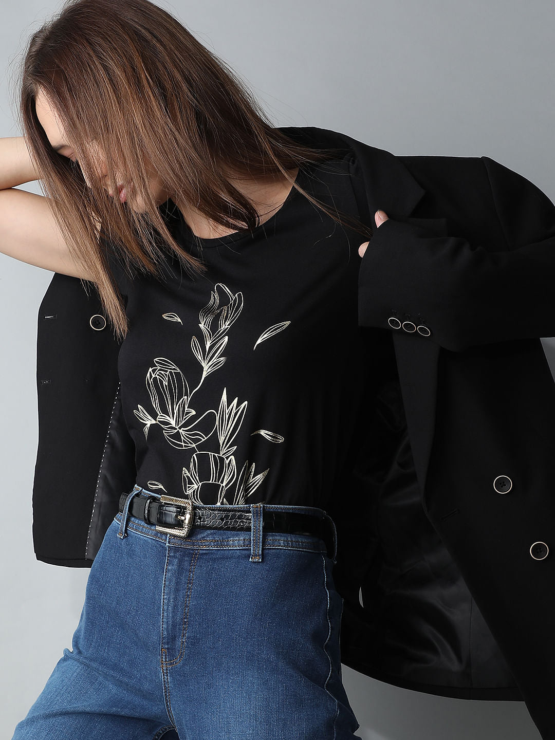 Black Foil Print T-Shirt