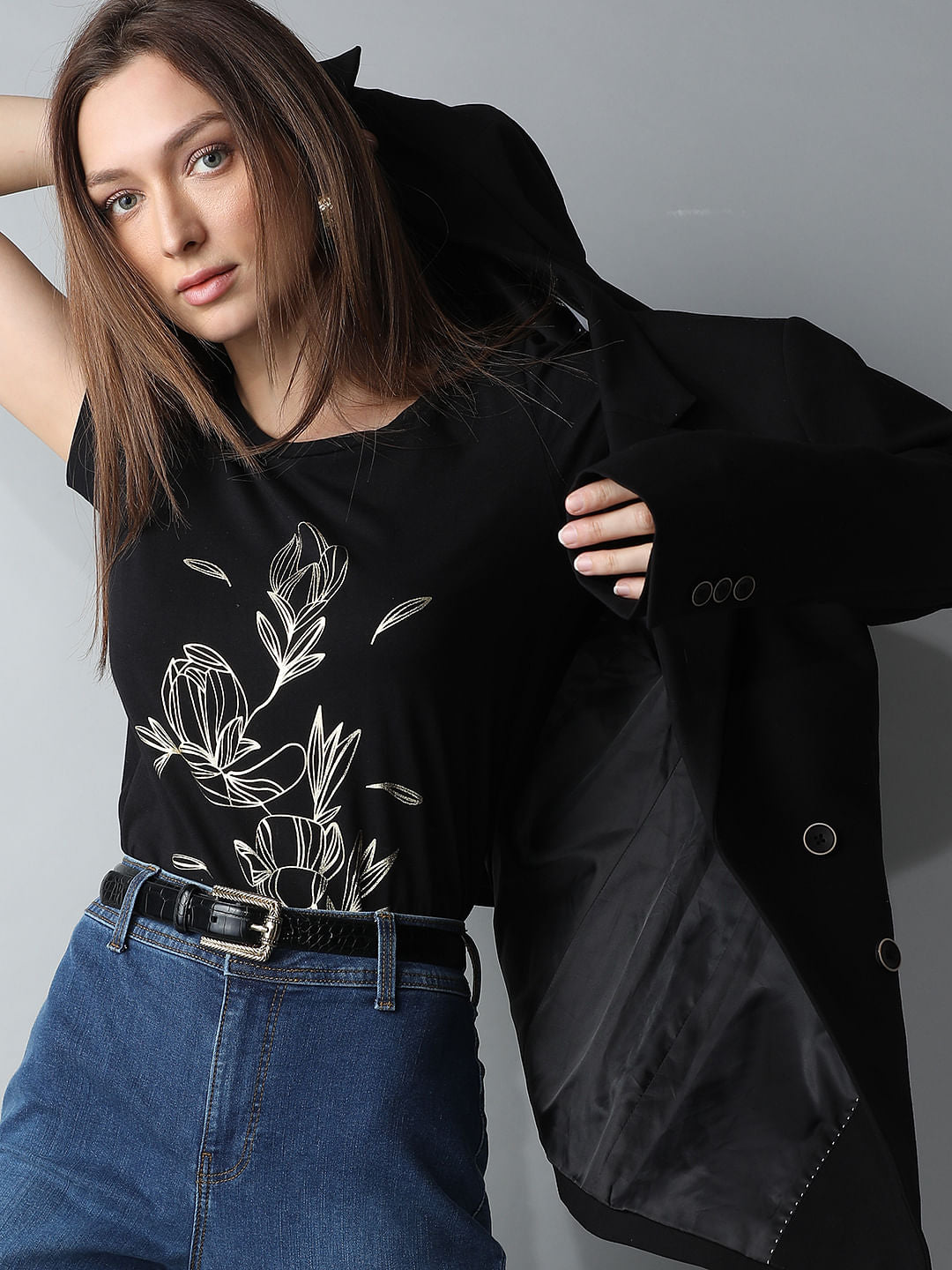 Black Foil Print T-Shirt