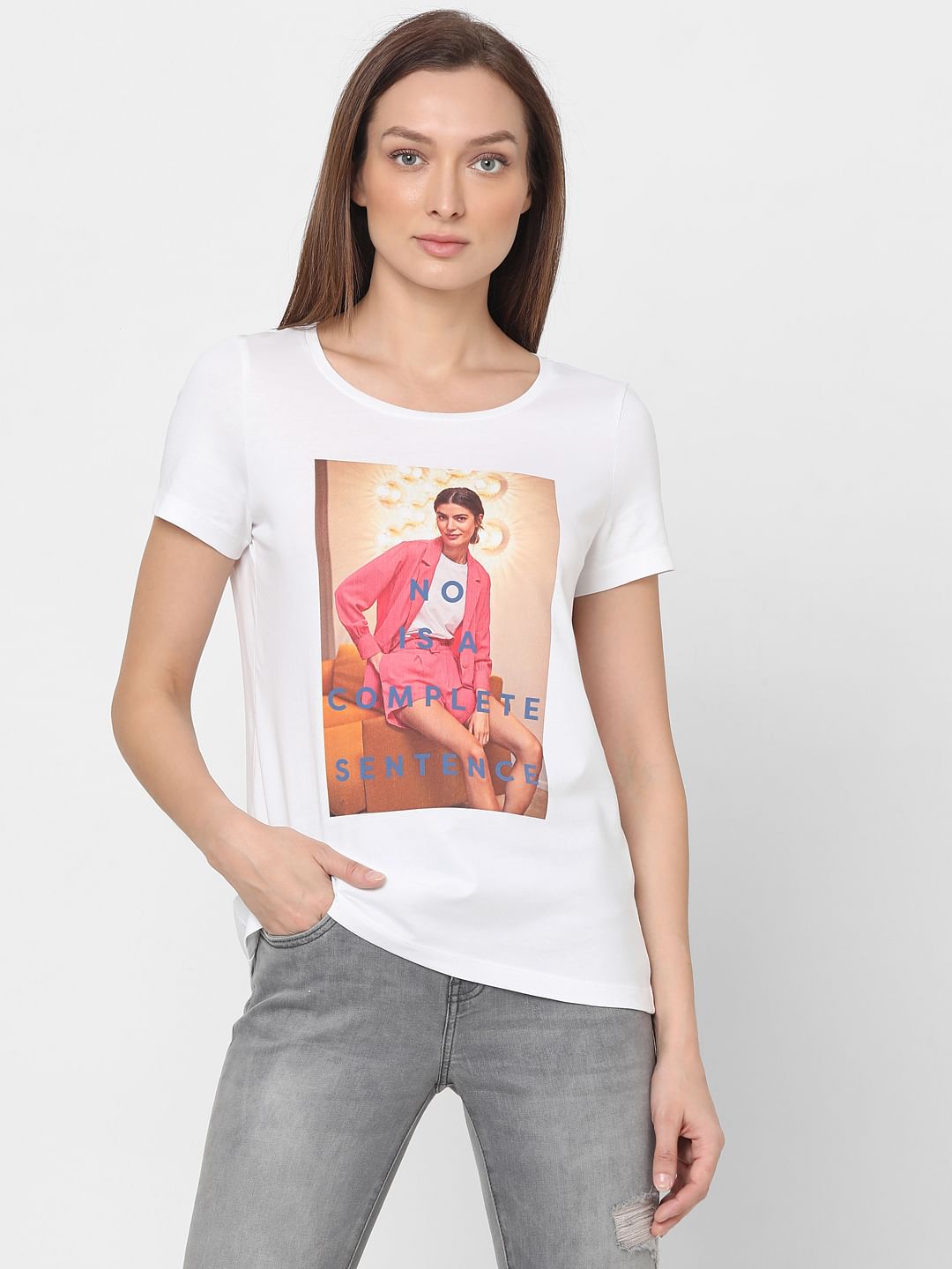 White Graphic Print T-Shirt