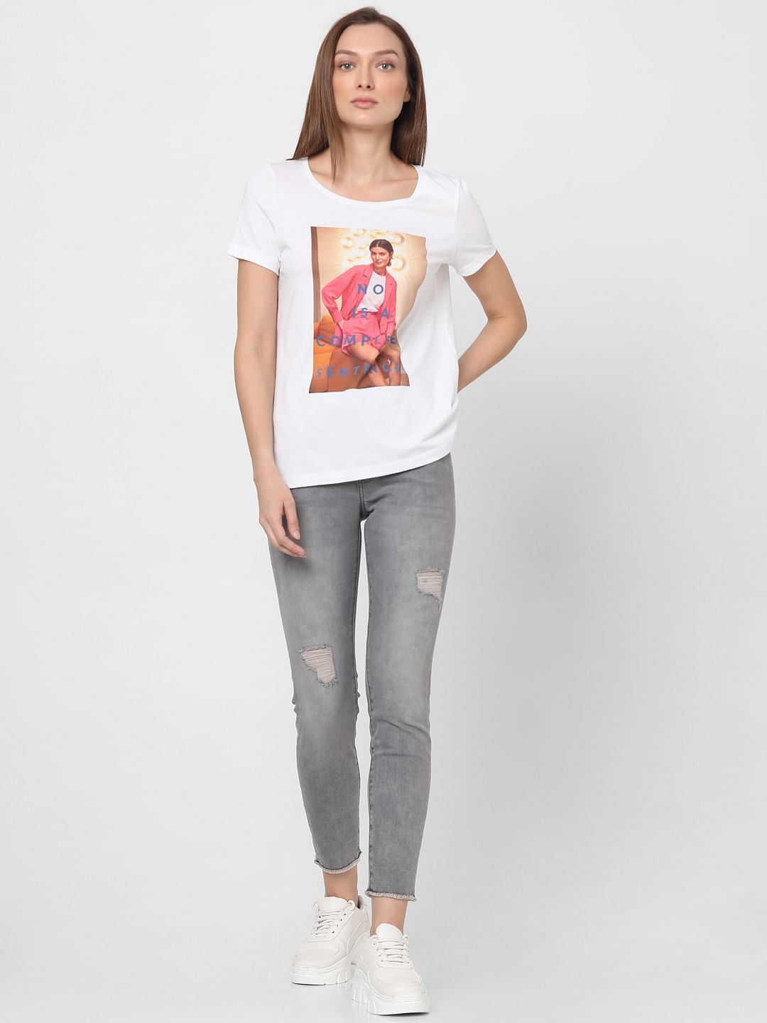White Graphic Print T-Shirt