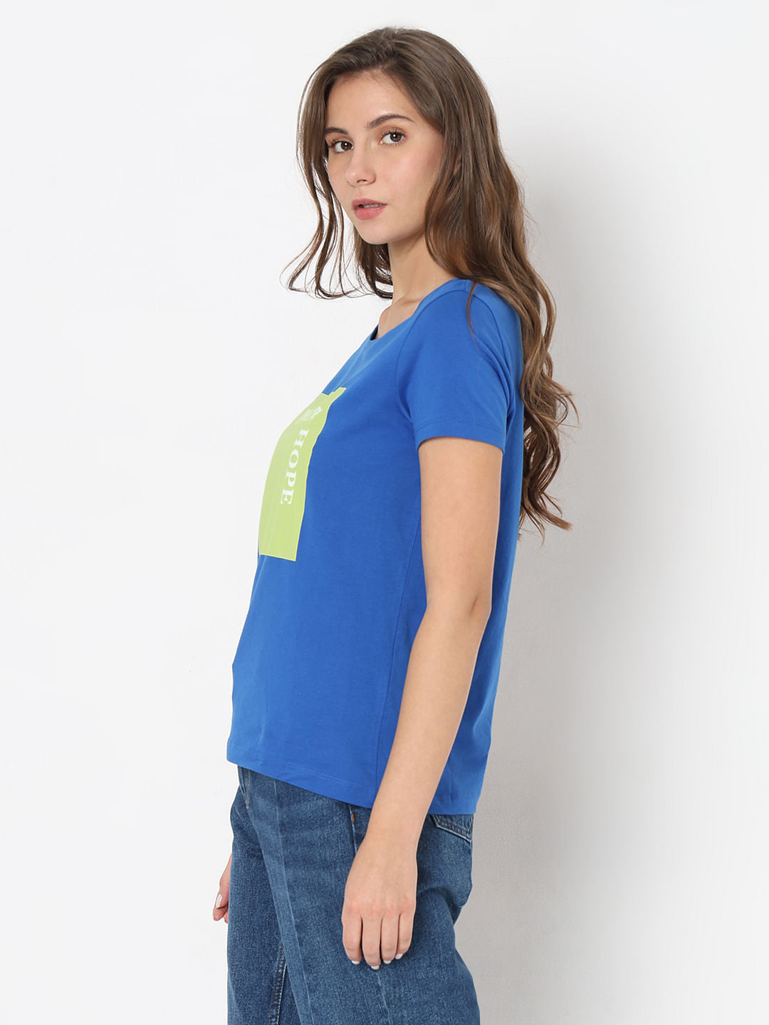 Blue Text Print T-Shirt