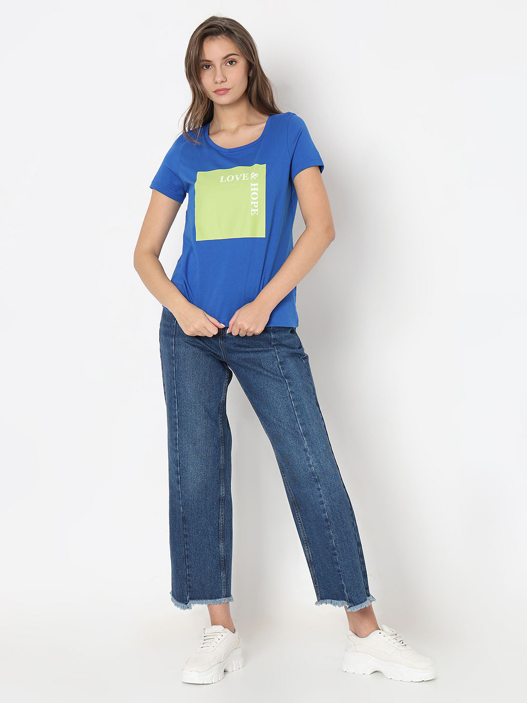 Blue Text Print T-Shirt