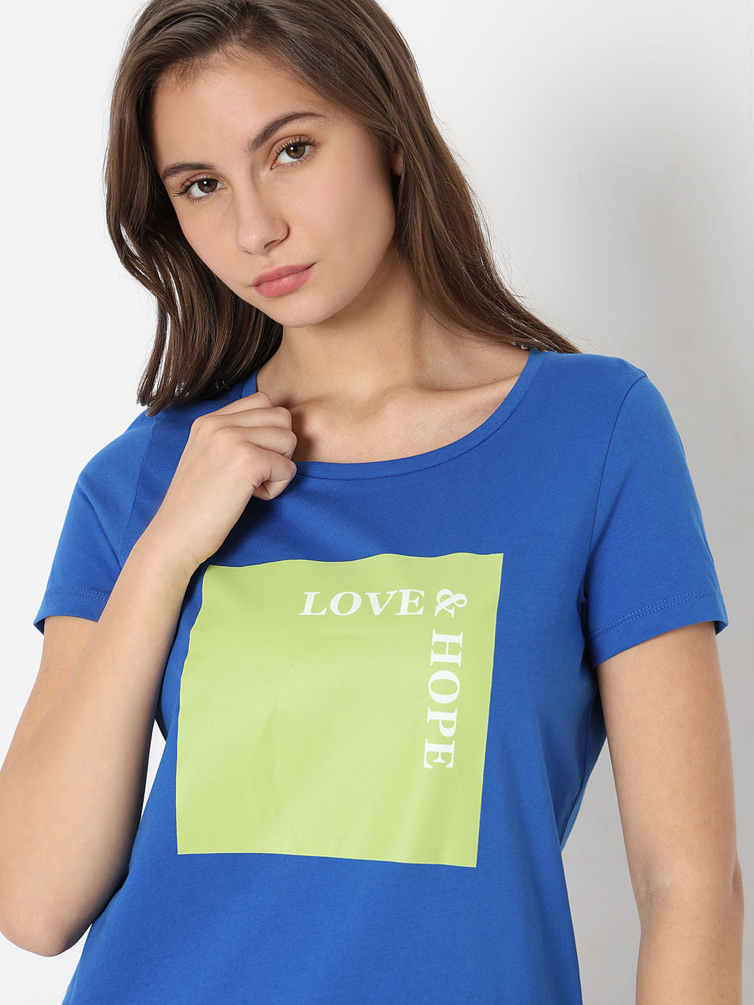 Blue Text Print T-Shirt