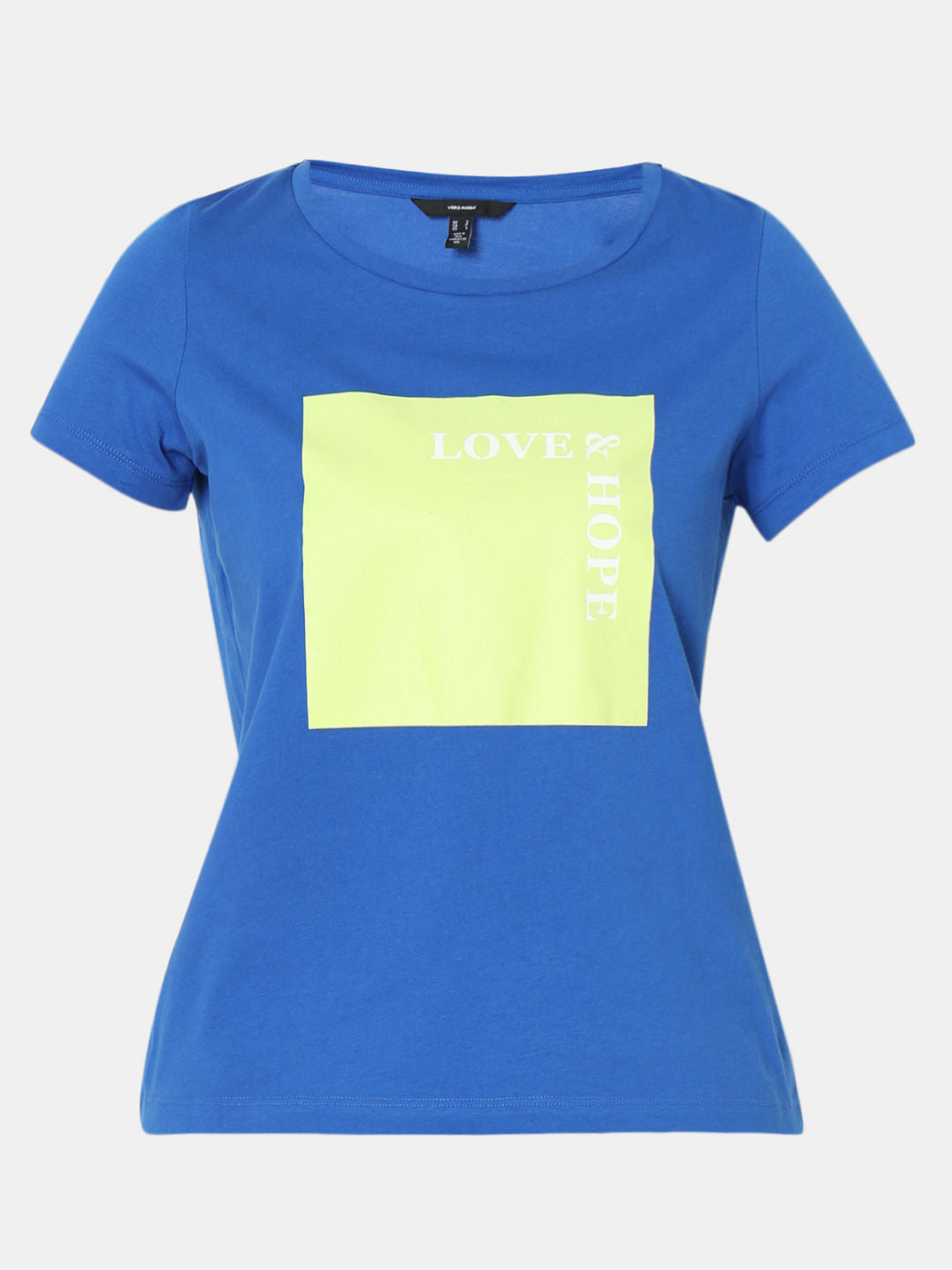 Blue Text Print T-Shirt