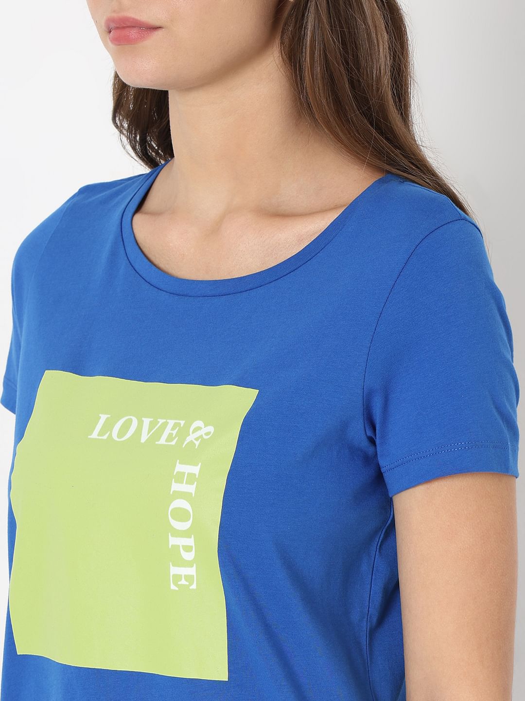 Blue Text Print T-Shirt
