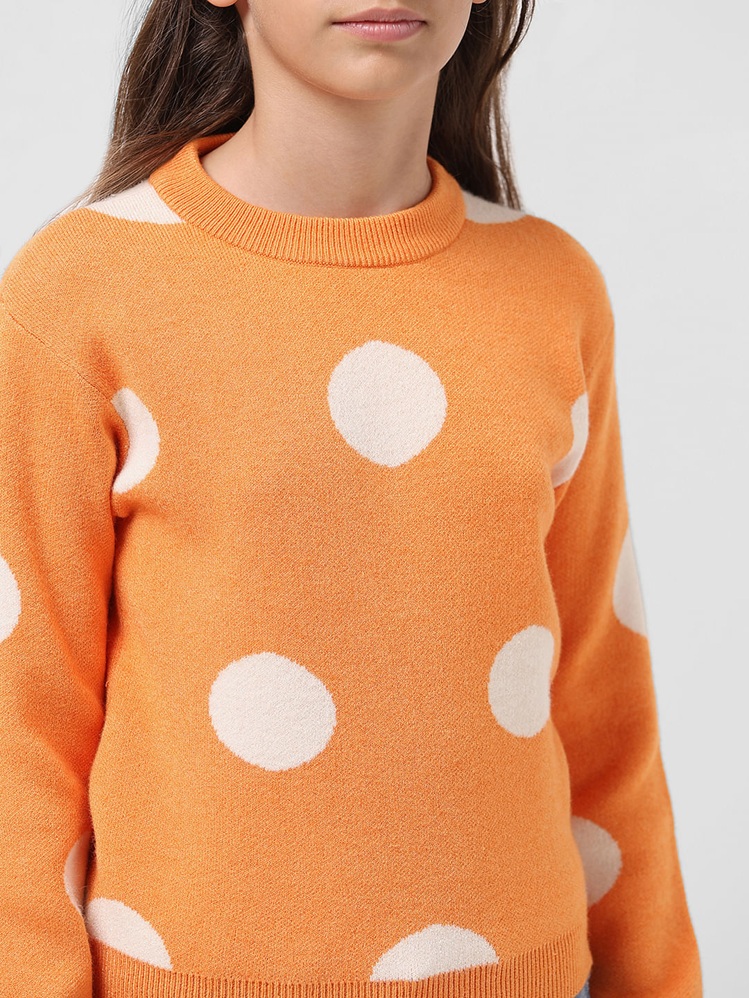 Girl Orange Polka Dot Pullover