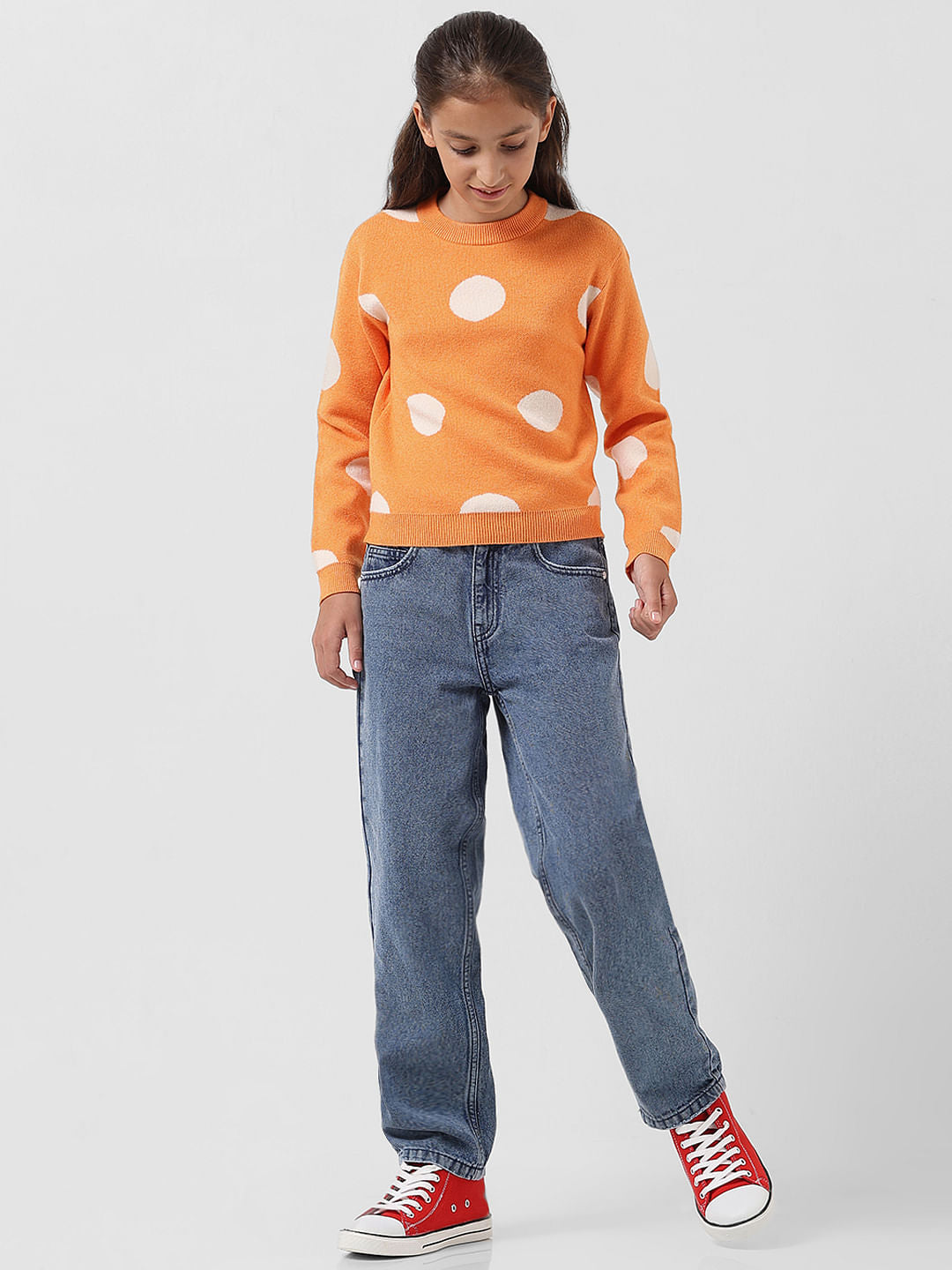 Girl Orange Polka Dot Pullover